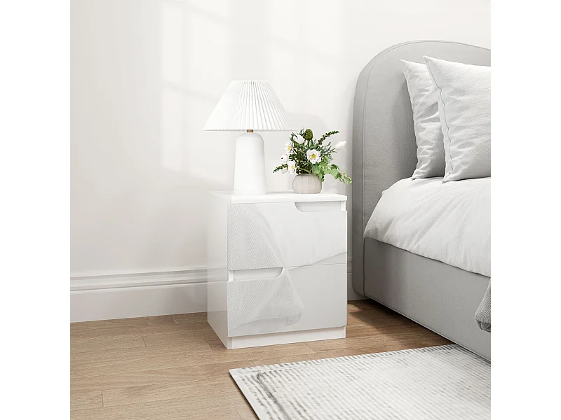 Comodino moderno con 2 cassetti in truciolato 40x40x48 cm bianco