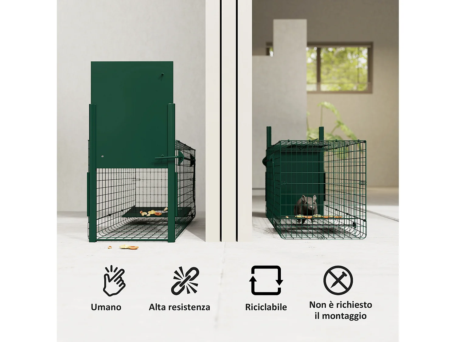 Gabbia trappola per ratti e topi 100x25x28cm verde