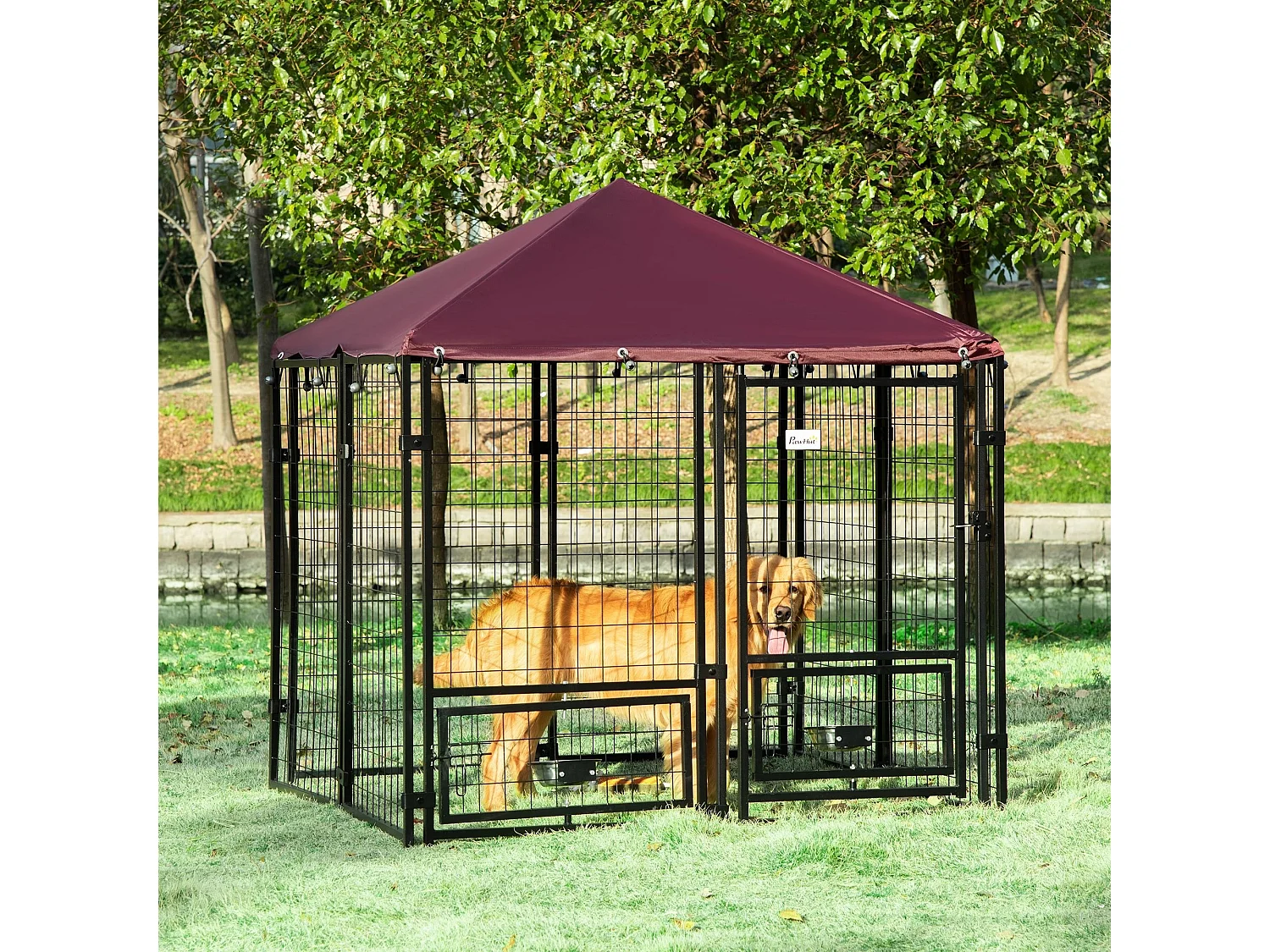 Recinto per cani da esterno in acciaio con copertura in tessuto