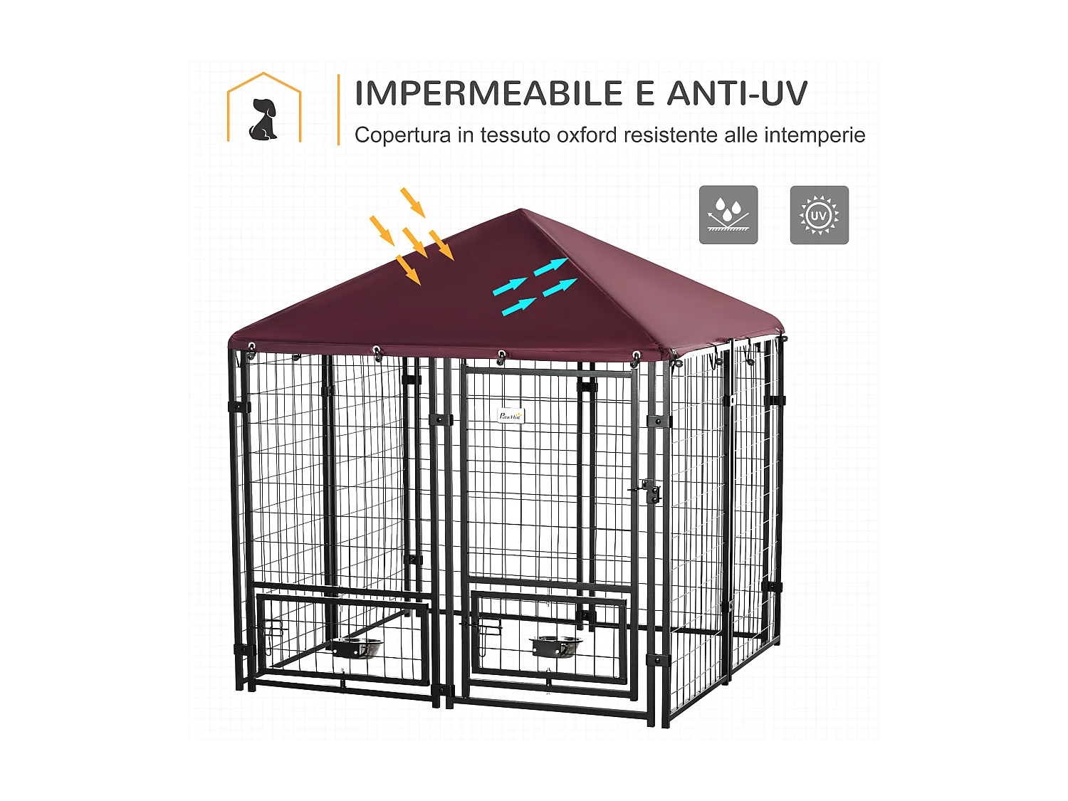 Recinto per cani da esterno in acciaio con copertura in tessuto