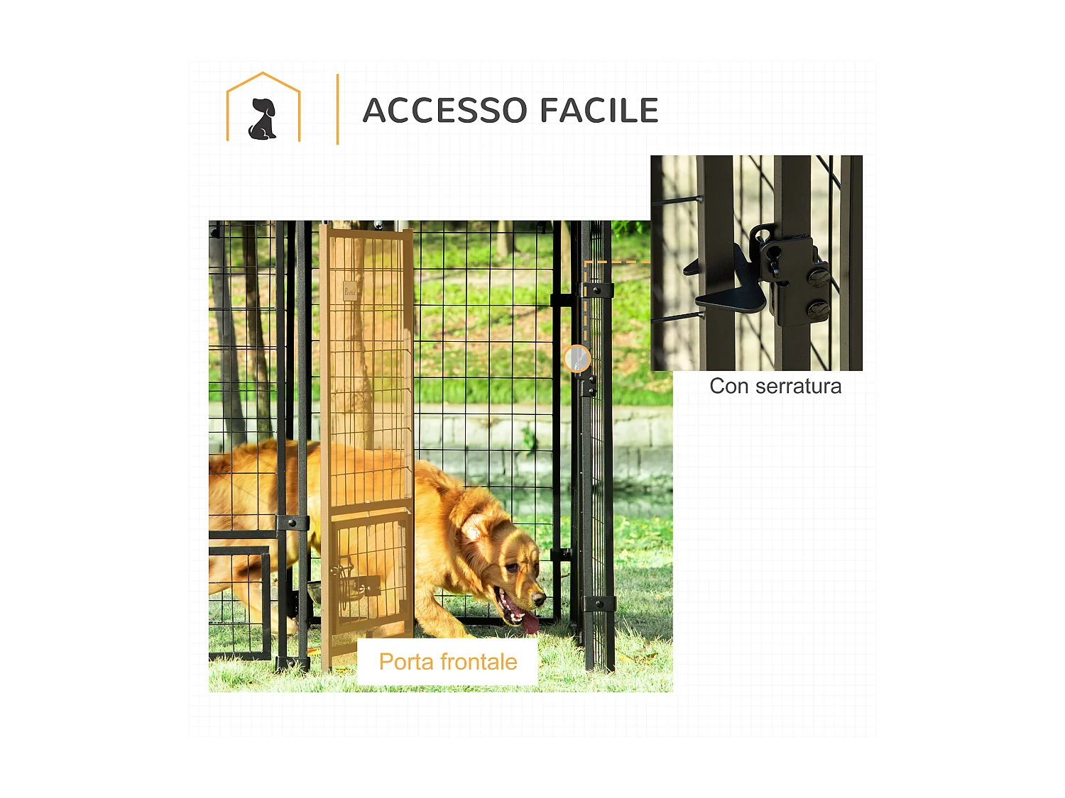 Recinto per cani da esterno in acciaio con copertura in tessuto