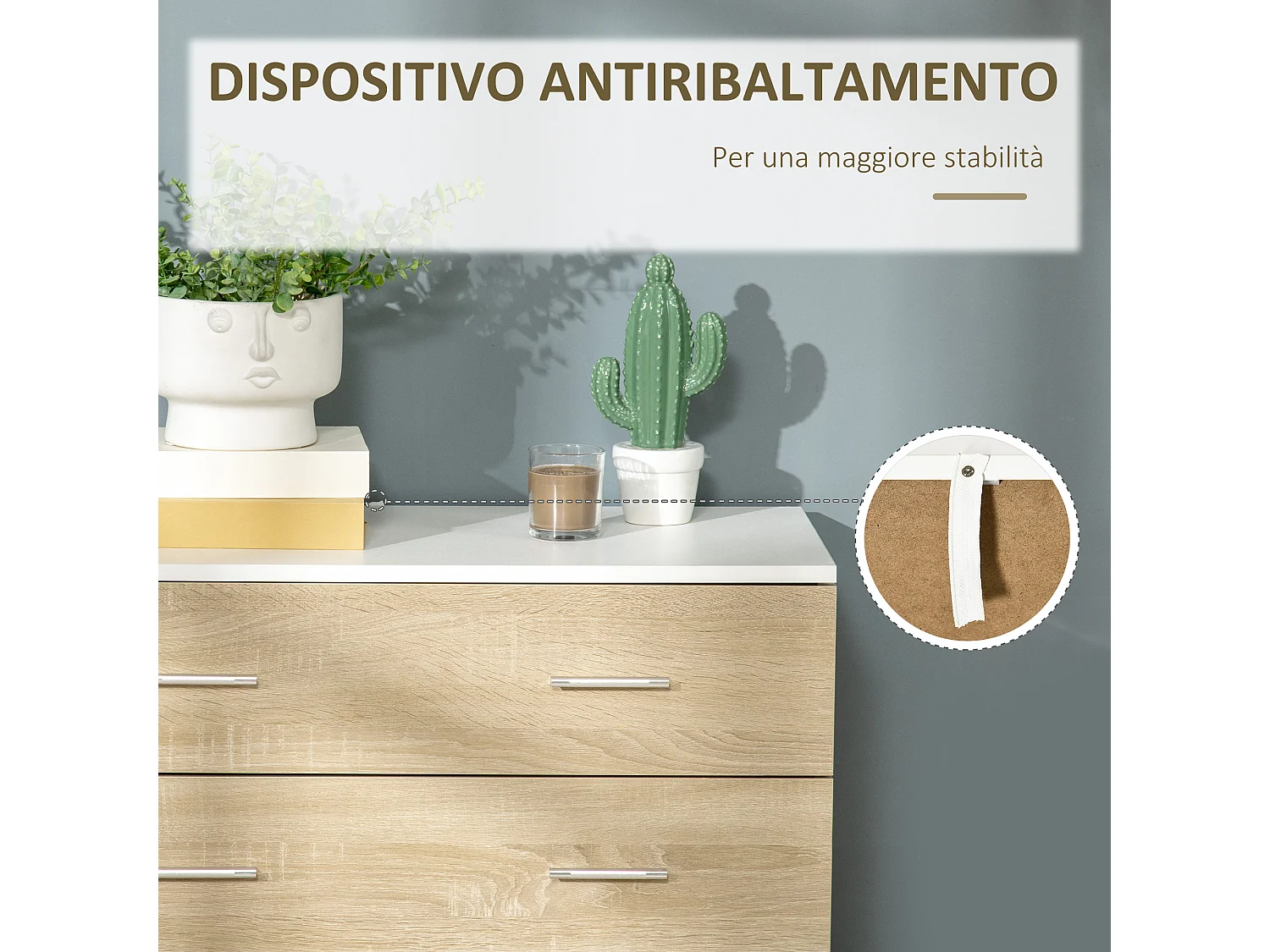 Cassettiera camera da letto comò camera da letto con 4 cassetti con maniglie in alluminio