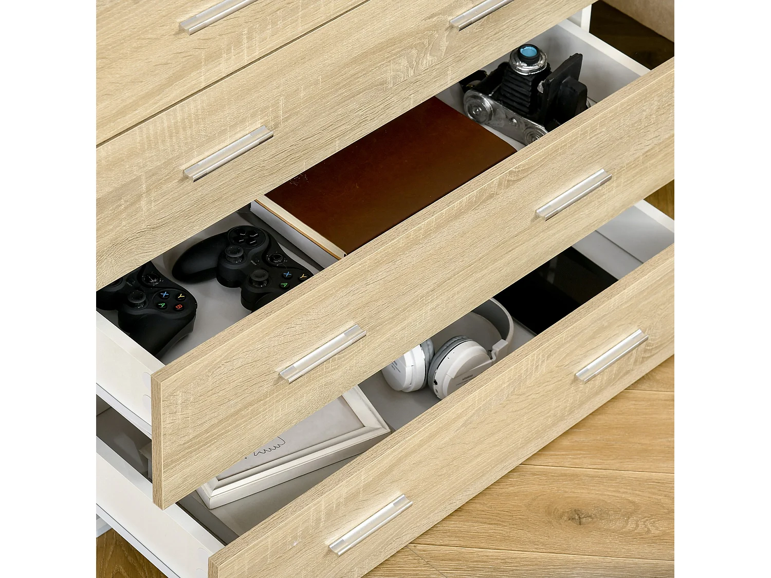 Cassettiera camera da letto comò camera da letto con 4 cassetti con maniglie in alluminio