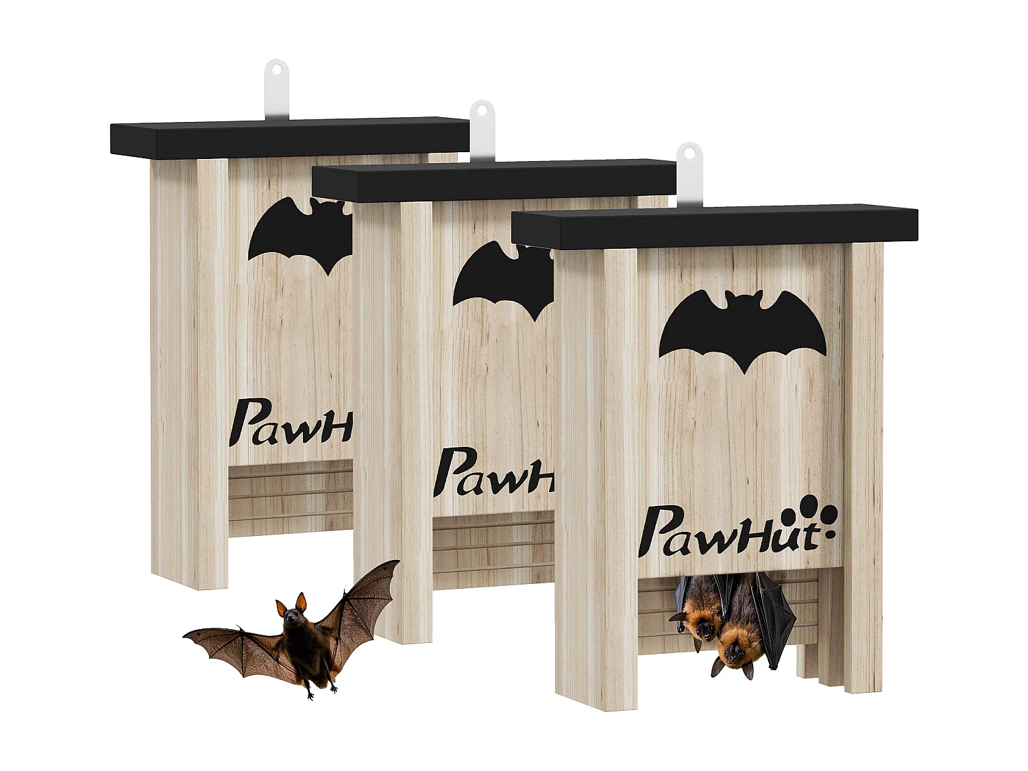 Set 3 casette per pipistrelli 18x6x22.5 cm in legno di abete