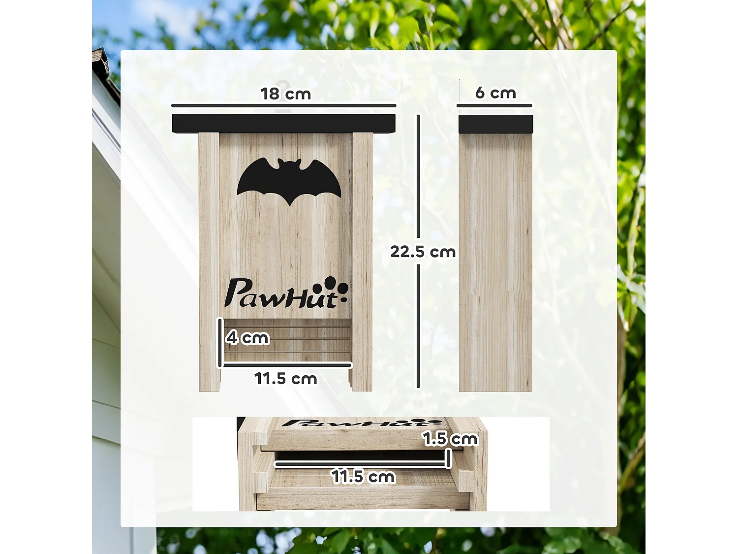 Set 3 casette per pipistrelli 18x6x22.5 cm in legno di abete