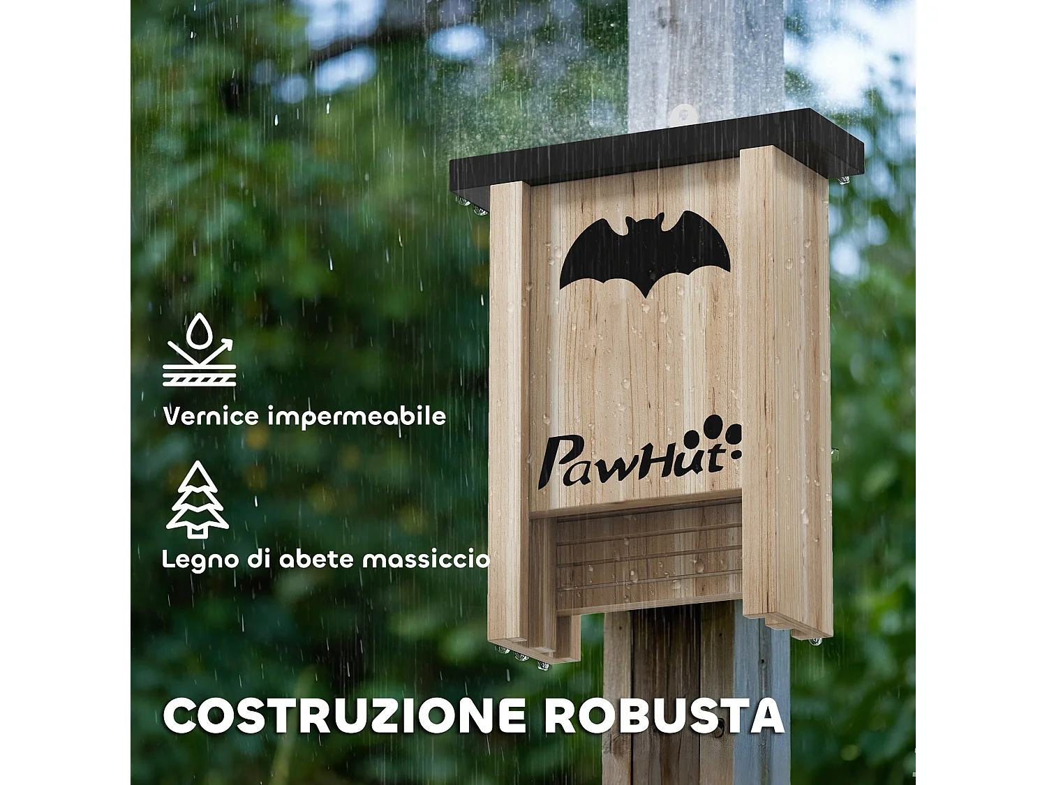 Set 3 casette per pipistrelli 18x6x22.5 cm in legno di abete