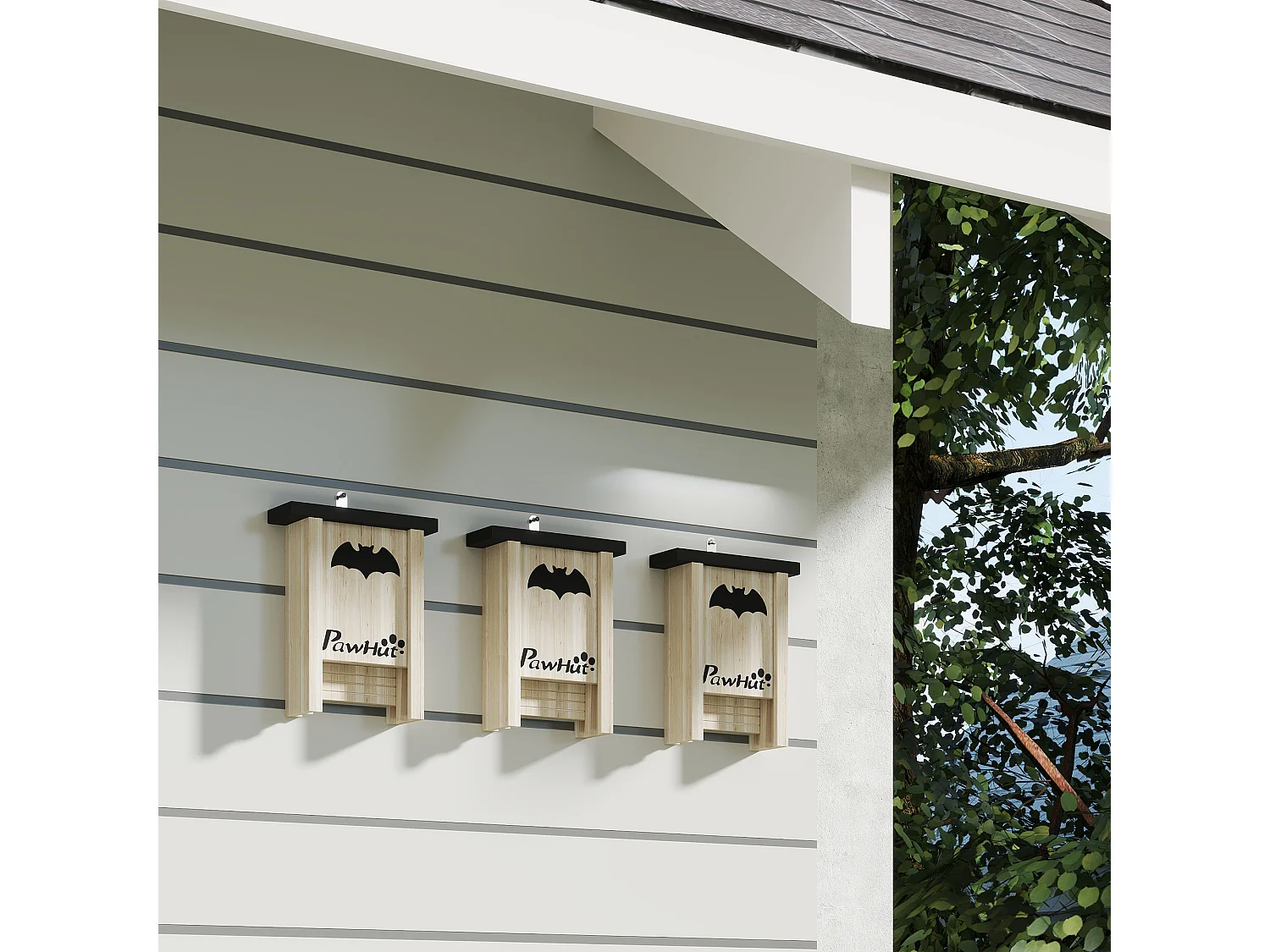 Set 3 casette per pipistrelli 18x6x22.5 cm in legno di abete