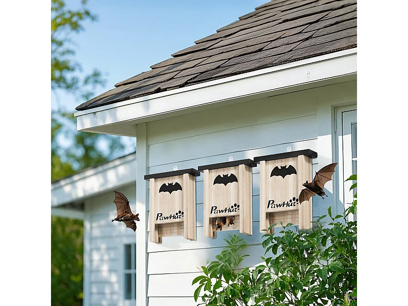 Set 3 casette per pipistrelli 18x6x22.5 cm in legno di abete