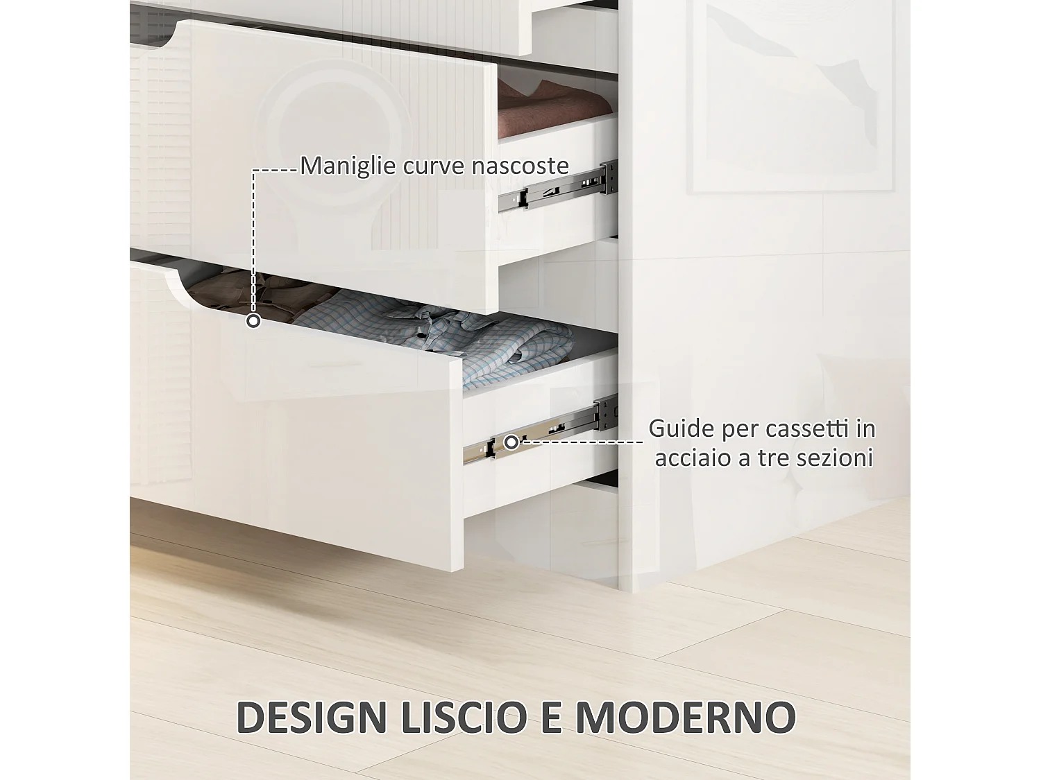 Cassettiera 4 cassetti moderna in truciolato bianco 60x40x85 cm