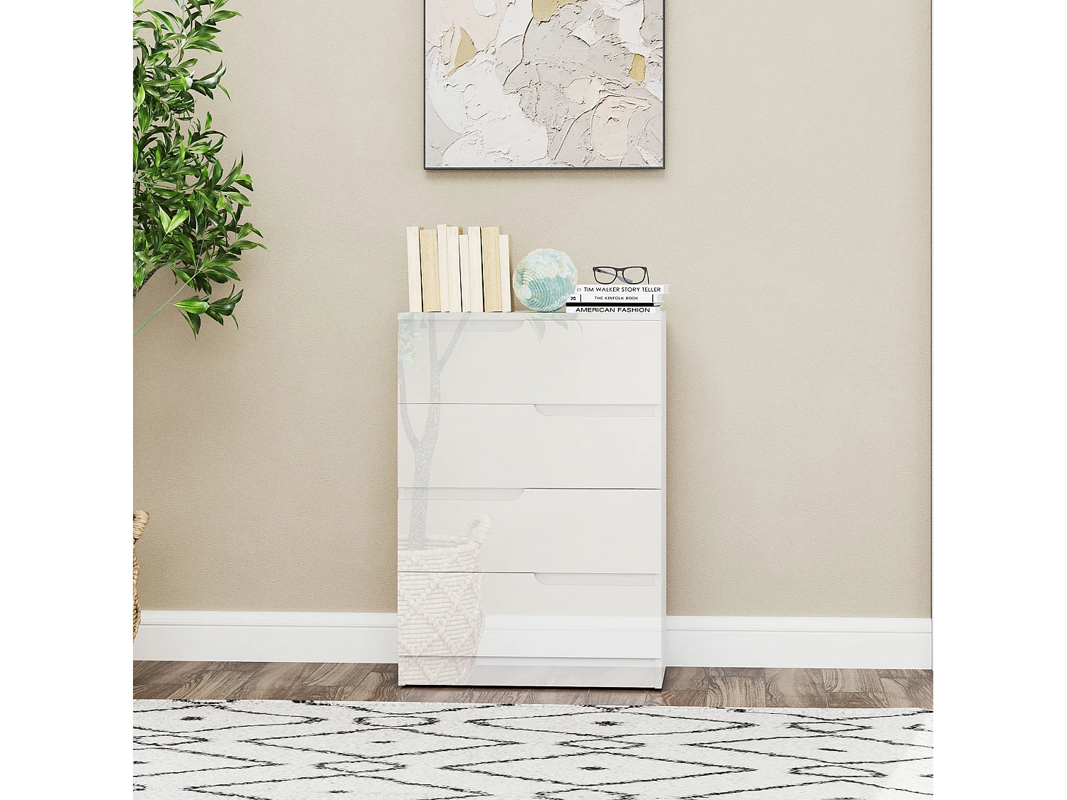 Cassettiera 4 cassetti moderna in truciolato bianco 60x40x85 cm