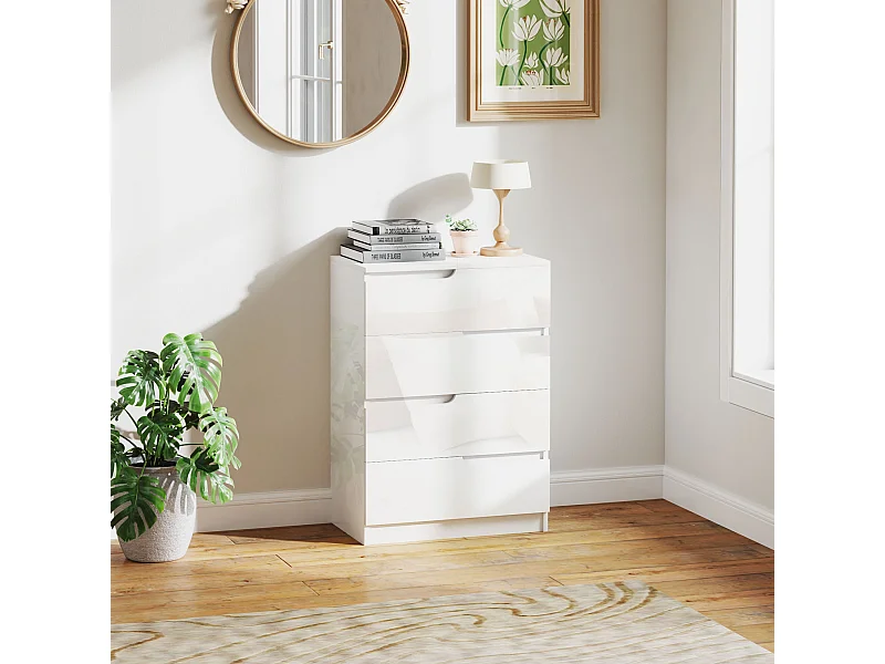 Cassettiera 4 cassetti moderna in truciolato bianco 60x40x85 cm