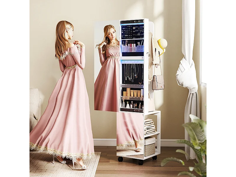 Armadio portagioie con specchio girevole luce e serratura nero