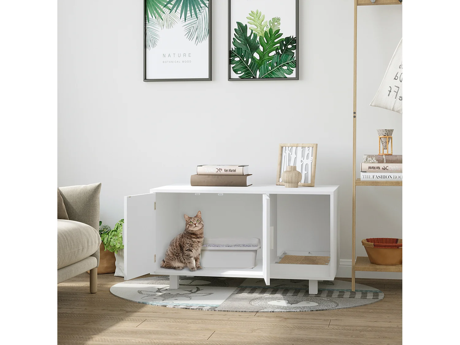 Mobile per lettiera gatti con 2 ante e apertura laterale in legno