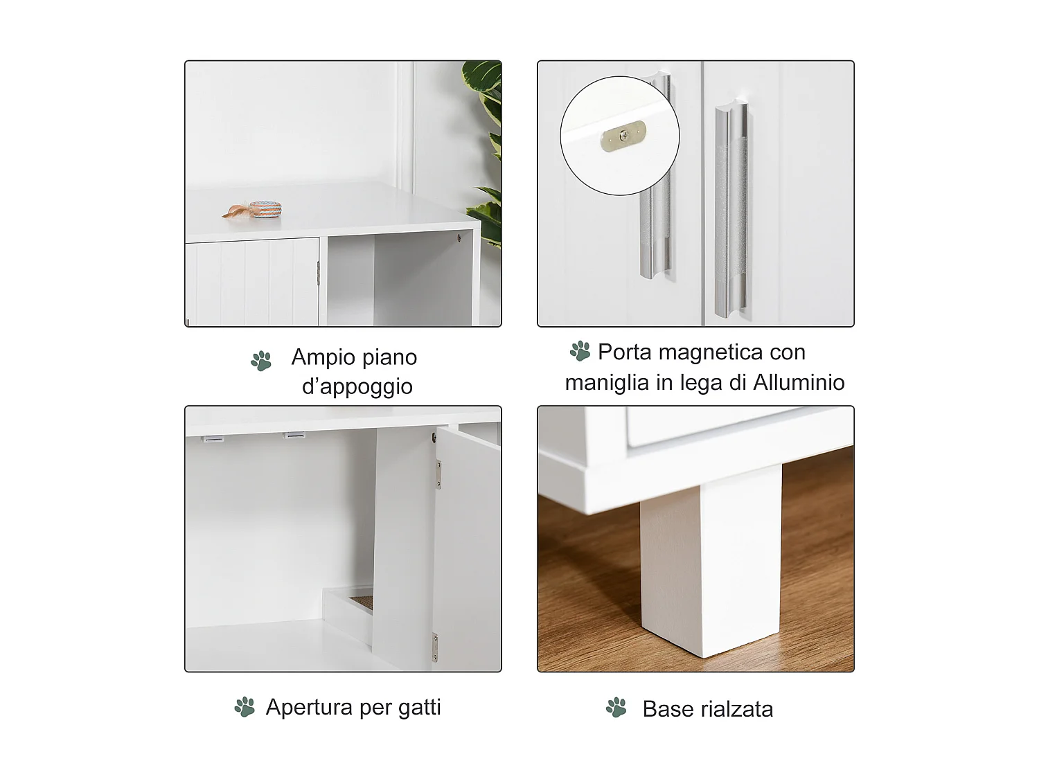 Mobile per lettiera gatti con 2 ante e apertura laterale in legno