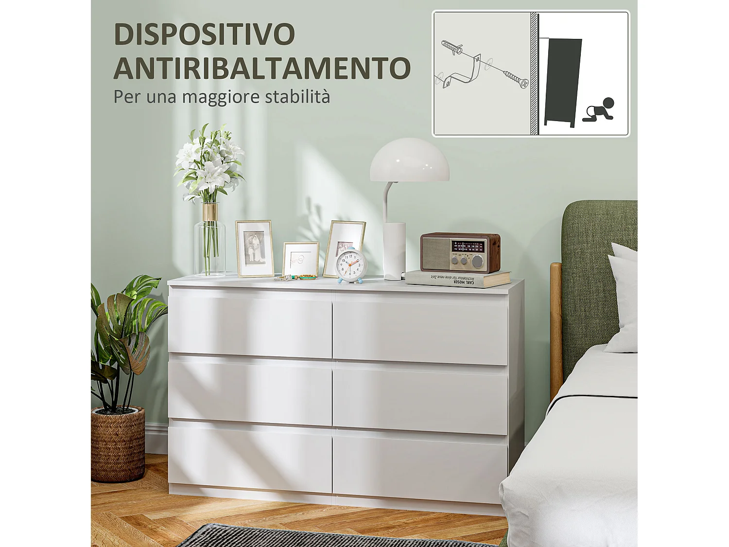 Cassettiera camera da letto 6 cassetti comò camera da letto in legno