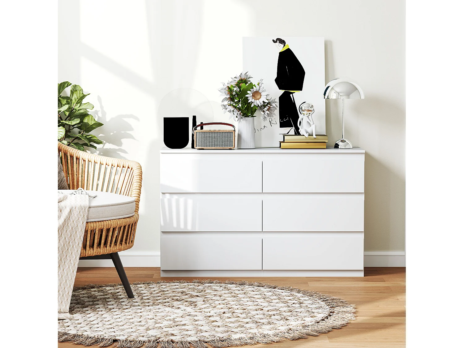 Cassettiera camera da letto 6 cassetti comò camera da letto in legno