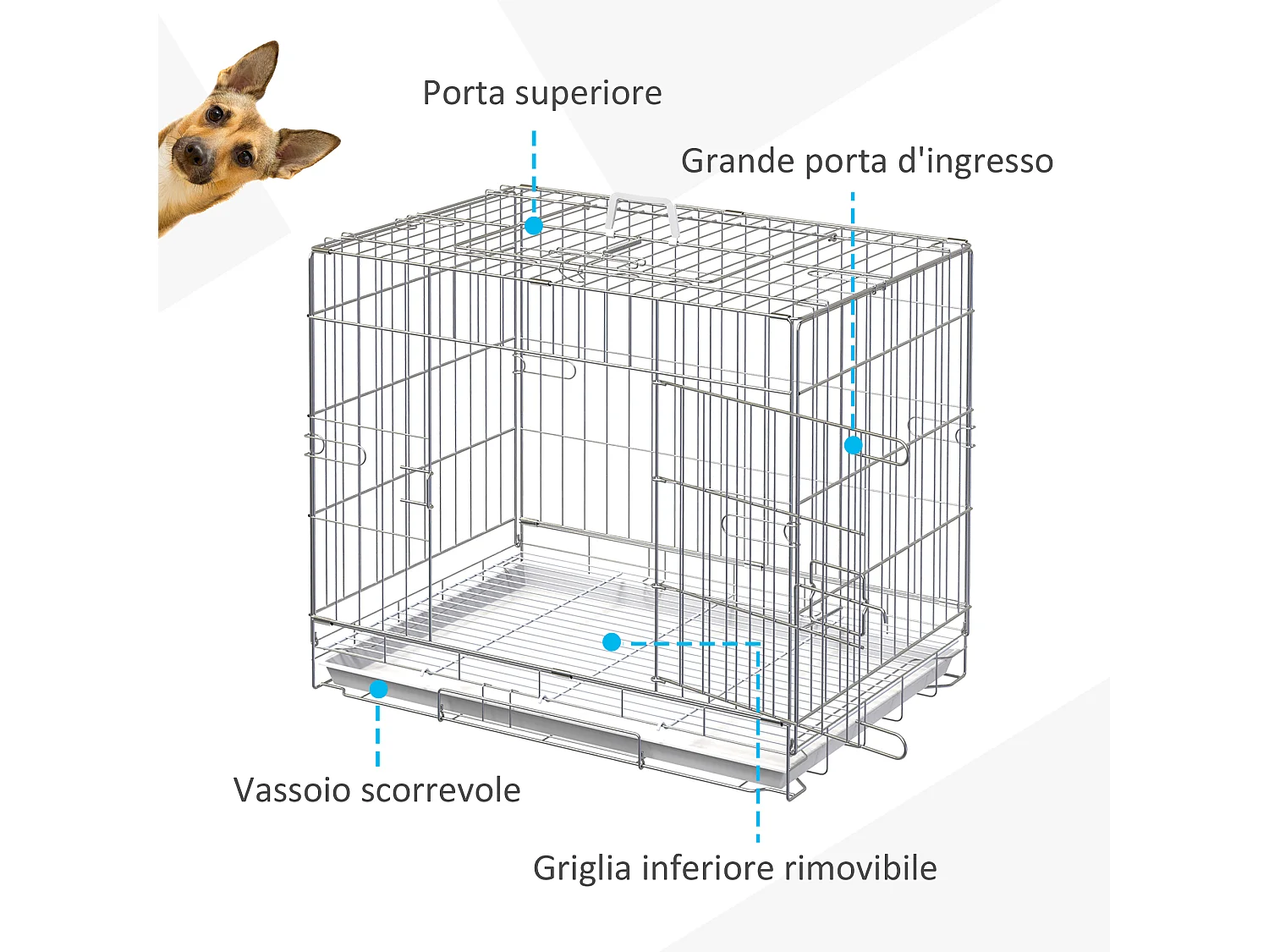 Kennel Gabbia per Cani Pieghevole in Acciaio Galvanizzato