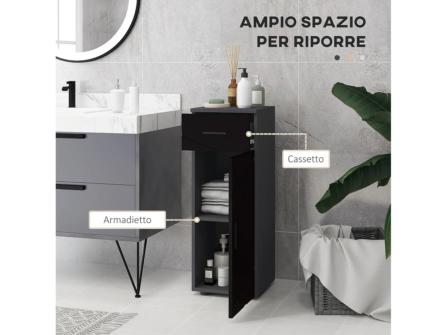 Mobiletto da bagno con cassetto e armadietto a 2 livelli