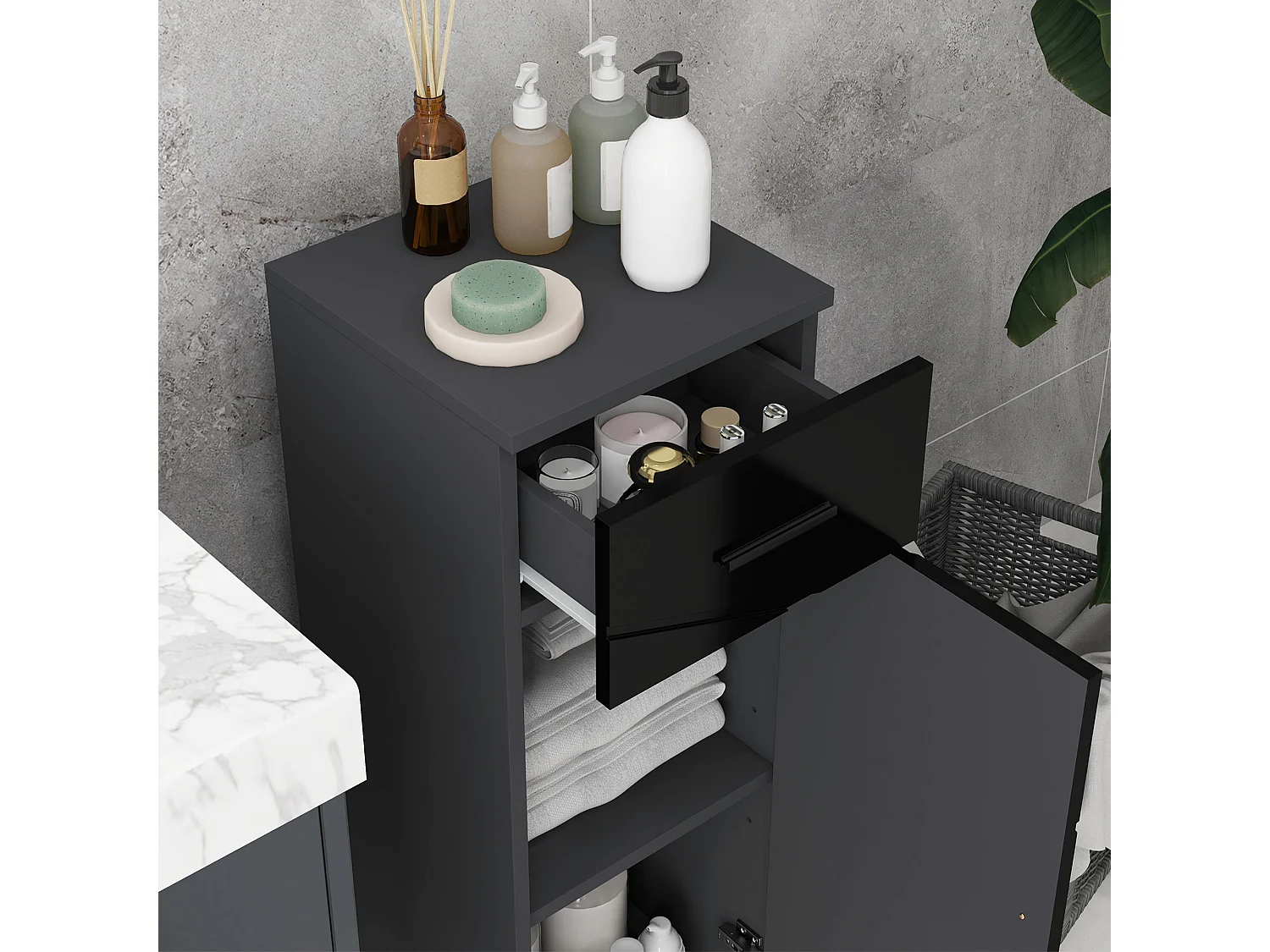 Mobiletto da bagno con cassetto e armadietto a 2 livelli