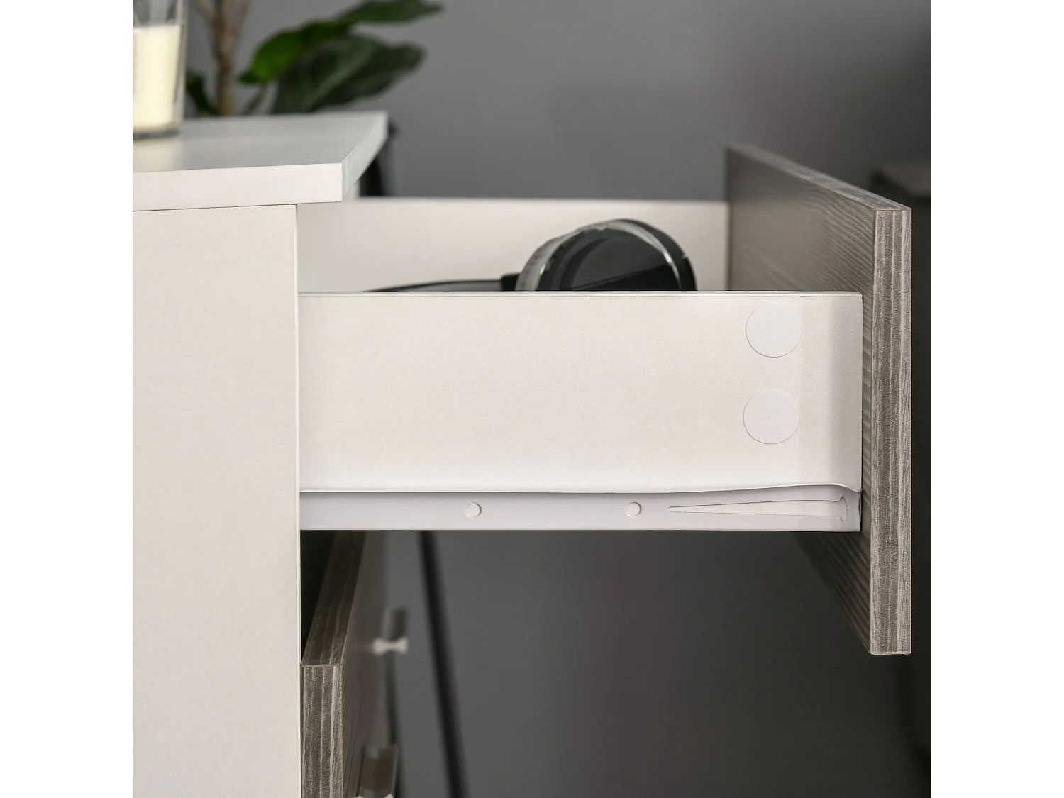 Cassettiera moderna 4 cassetti legno bianco grigio 76x35x72cm