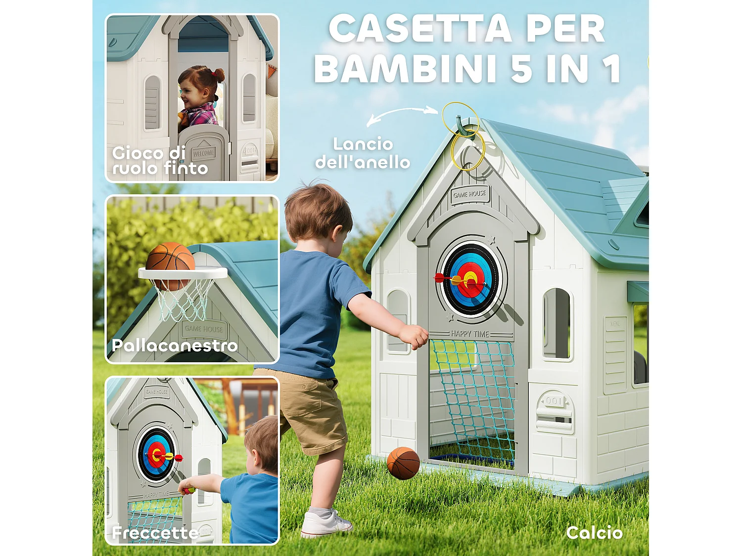 Casetta per bambini 5 in 1 in pp multicolore 132x118x124 cm