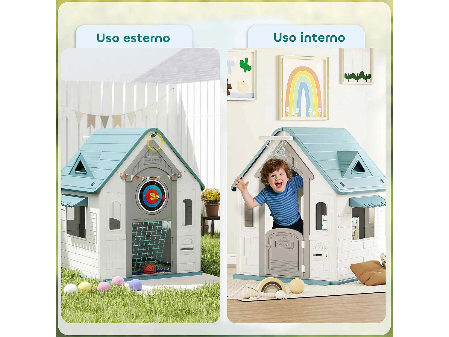 Casetta per bambini 5 in 1 in pp multicolore 132x118x124 cm