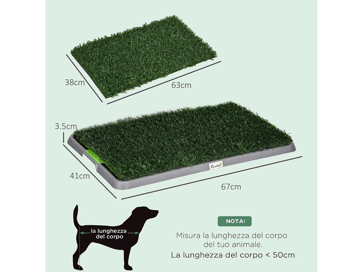 Toilette per cani prato finto e ricambio con vassoio 67x41x3.5 cm