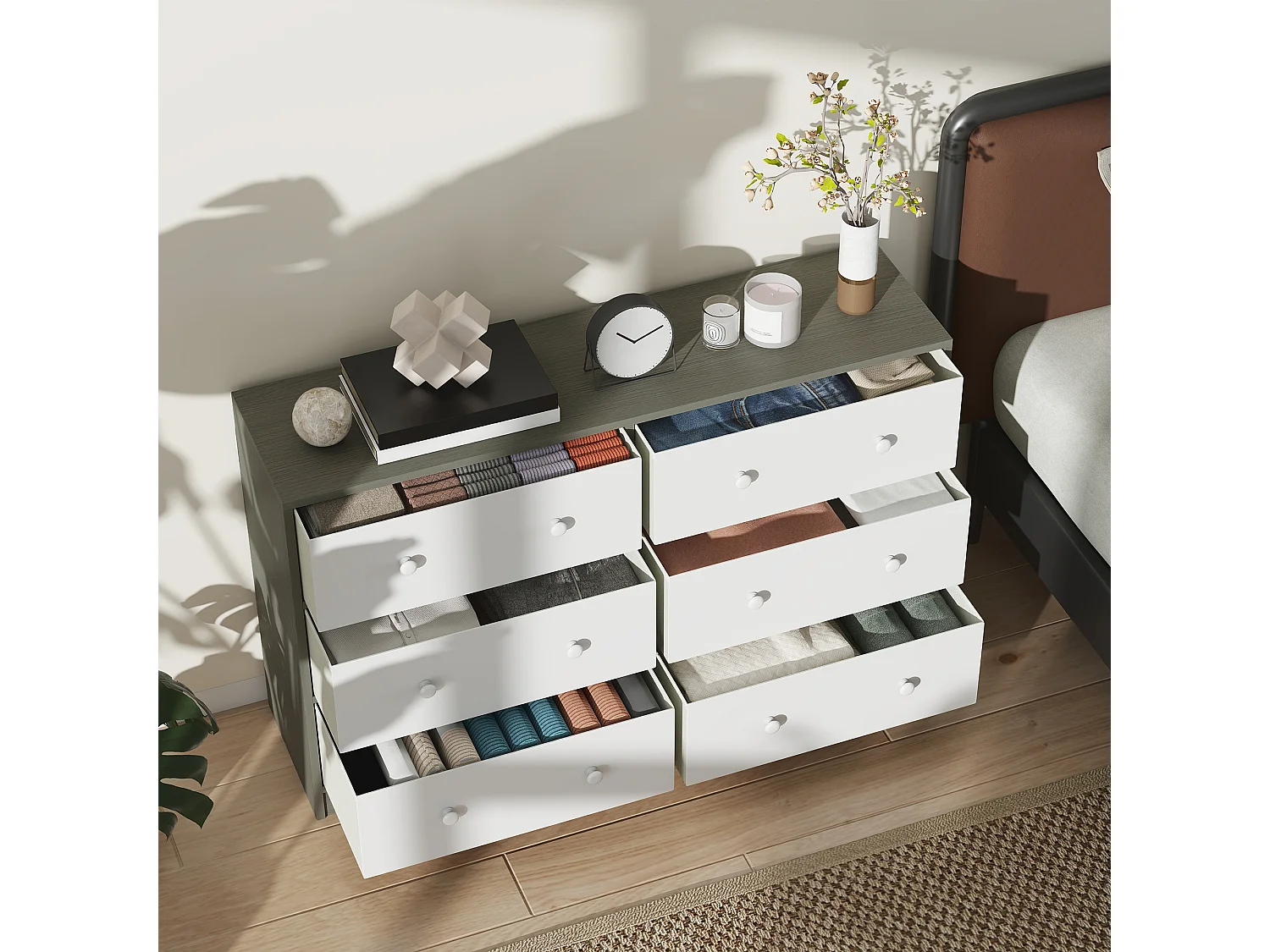 Cassettiera in tessuto con 6 cassetti pieghevoli con maniglie doppie