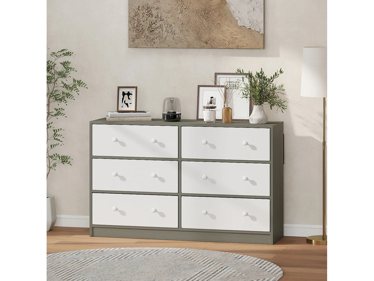 Cassettiera in tessuto con 6 cassetti pieghevoli con maniglie doppie