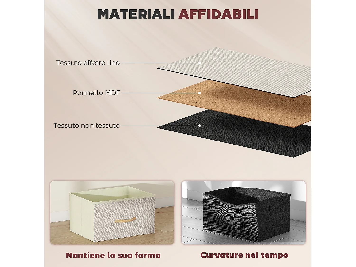 Cassettiera in tessuto con 8 cassetti pieghevoli 4 tasche portaoggetti e 2 ganci