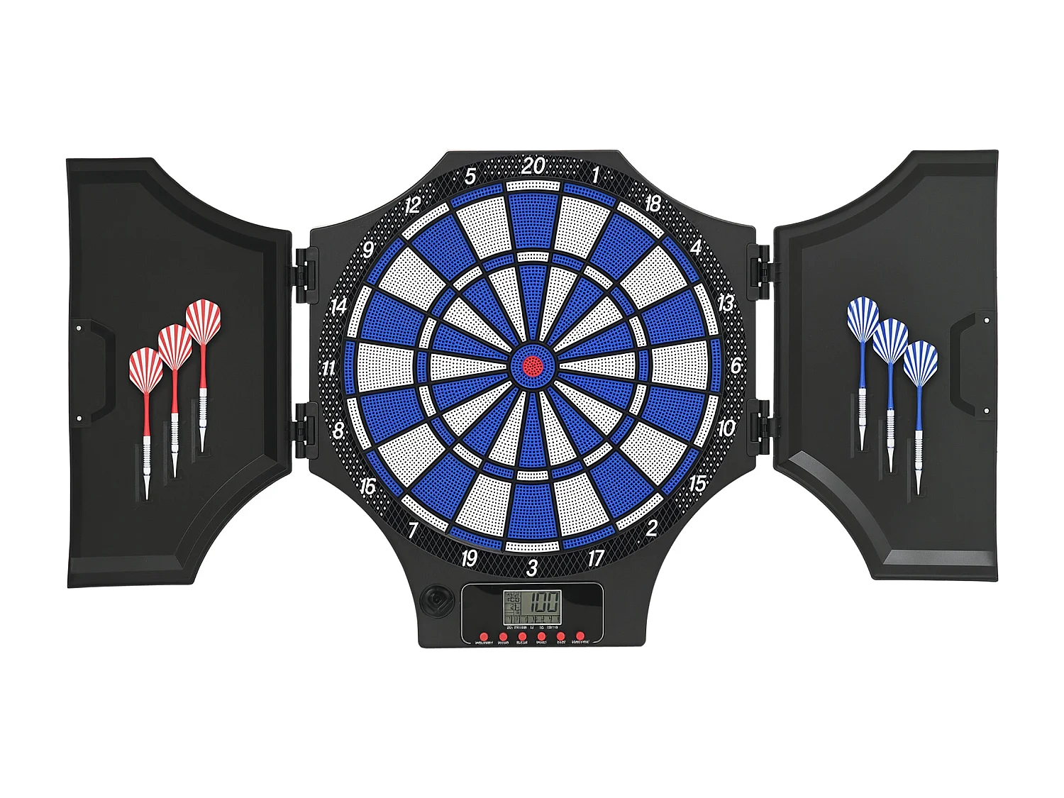 Bersaglio freccette elettronico con 6 freccette nero e blu