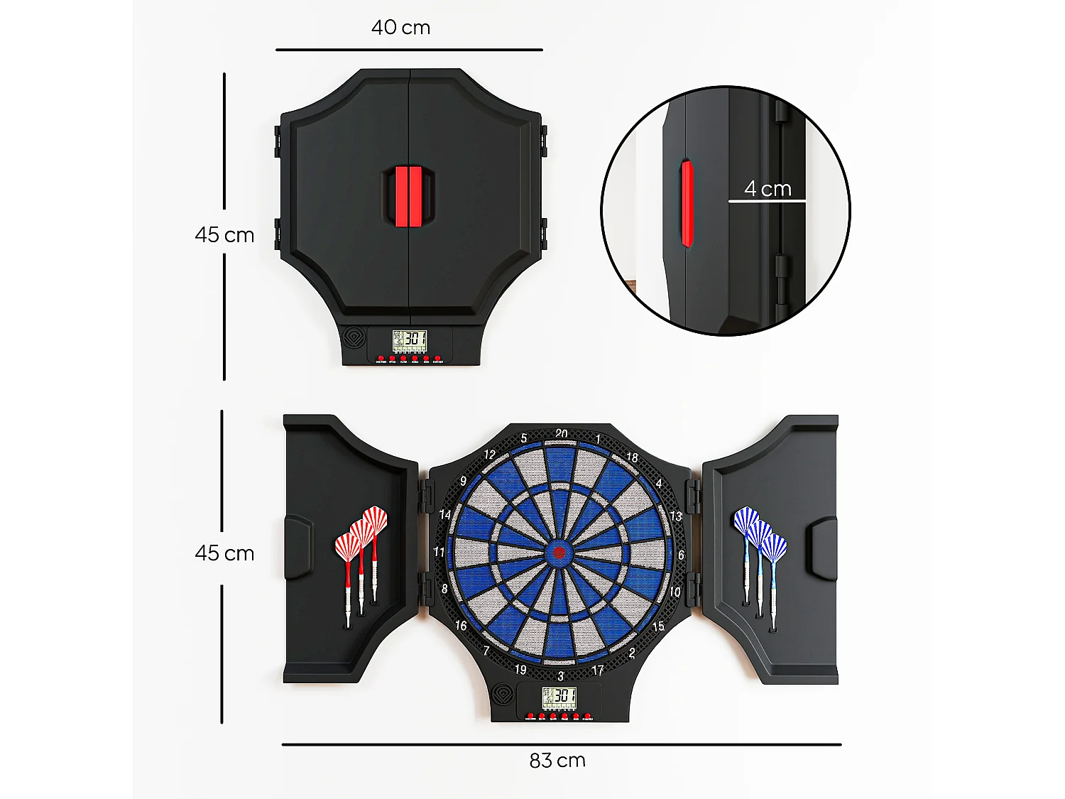 Bersaglio freccette elettronico con 6 freccette nero e blu