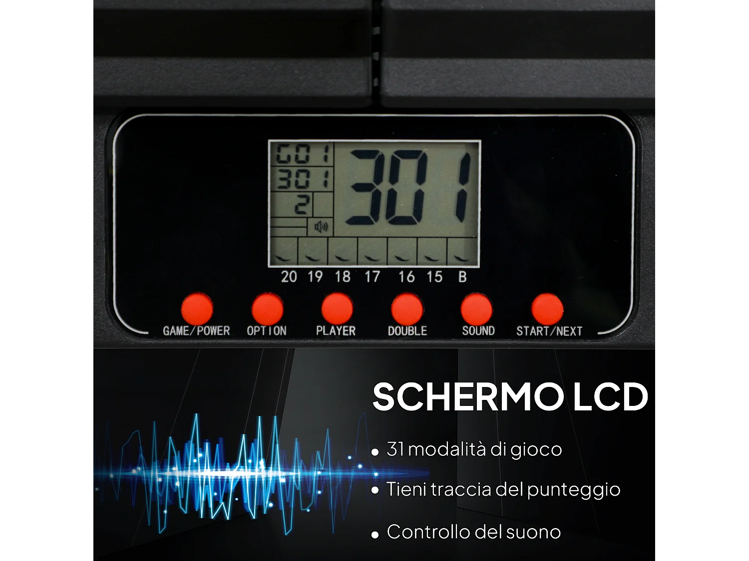 Bersaglio freccette elettronico con 6 freccette nero e blu