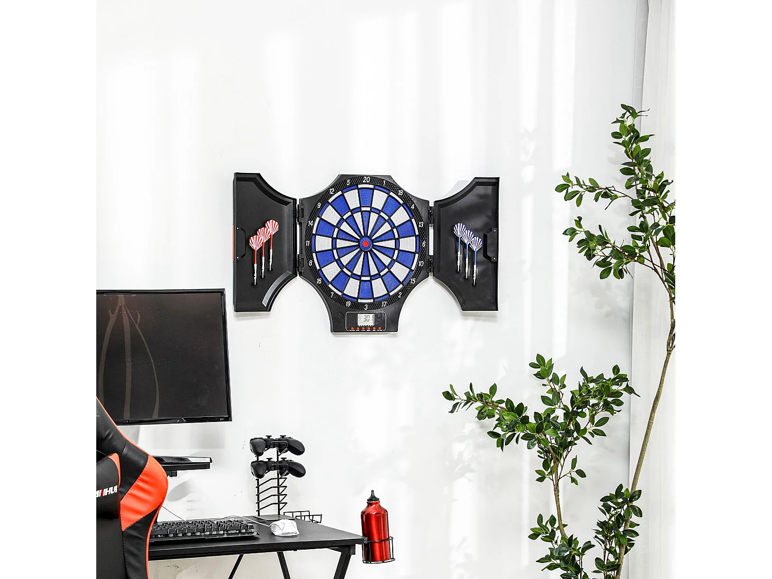 Bersaglio freccette elettronico con 6 freccette nero e blu