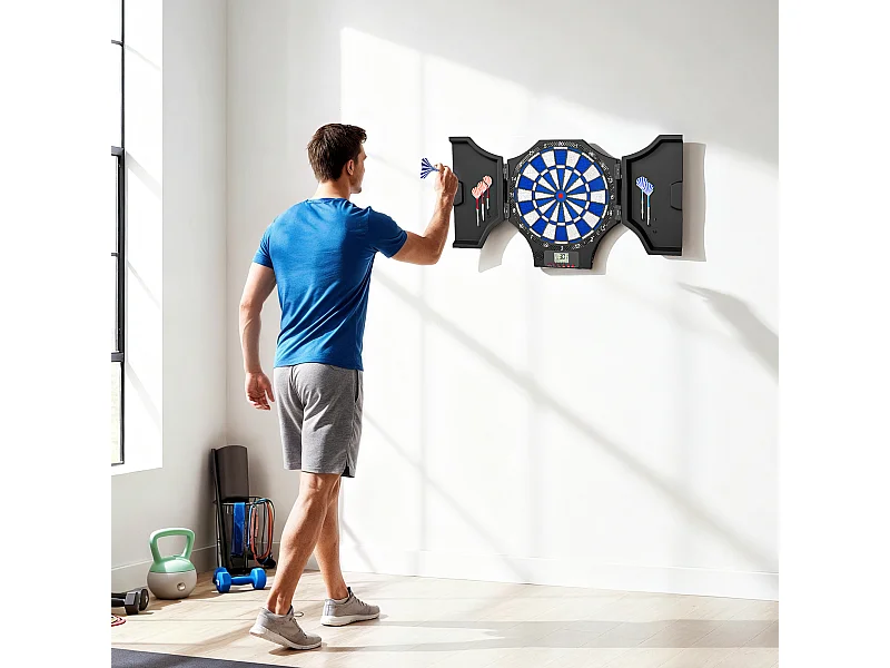 Bersaglio freccette elettronico con 6 freccette nero e blu