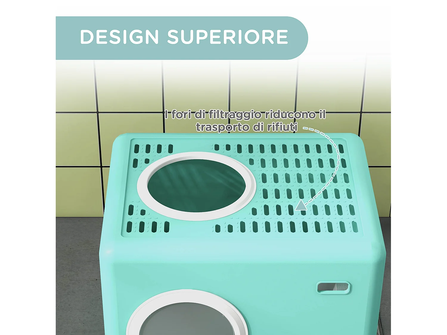 Lettiera per gatti chiusa con paletta e vassoio estraibile verde