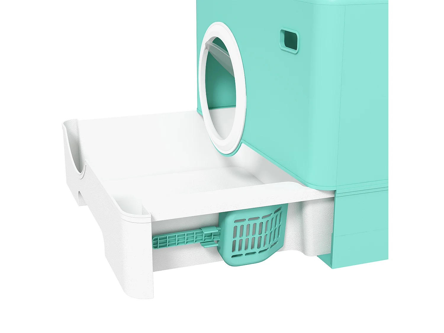 Lettiera per gatti chiusa con paletta e vassoio estraibile verde