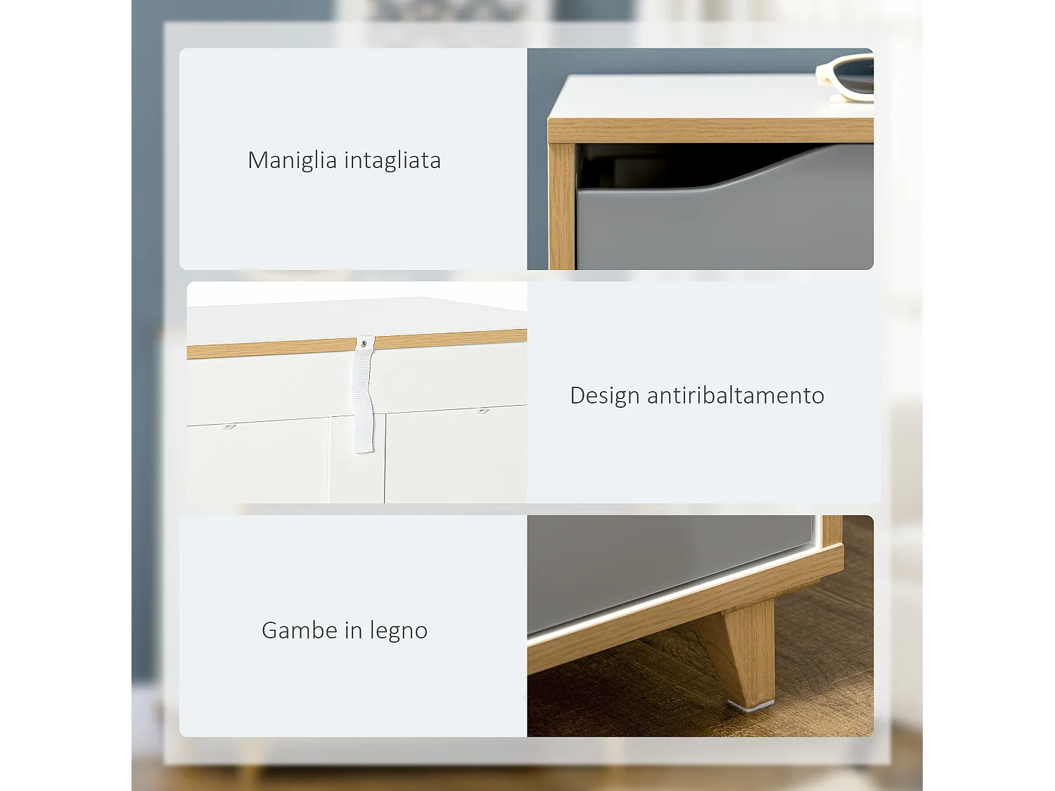 Cassettiera moderna 3 cassetti per soggiorno e camera da letto