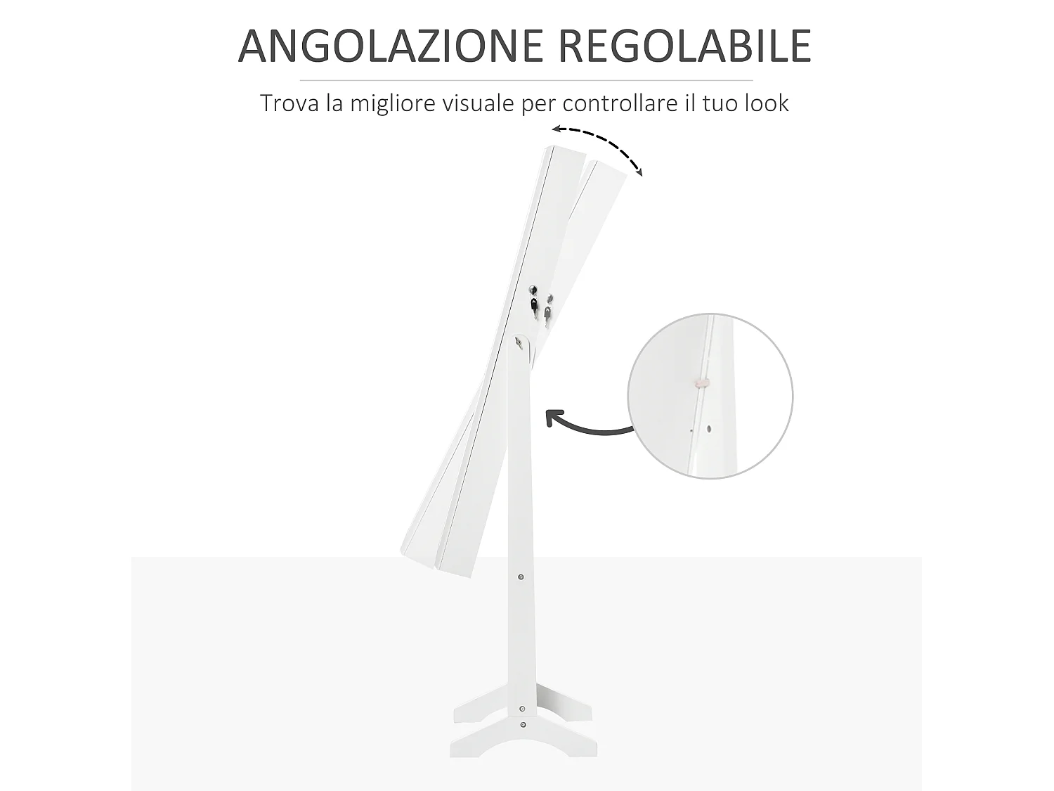 Armadio portagioielli con specchio e serratura in legno bianco