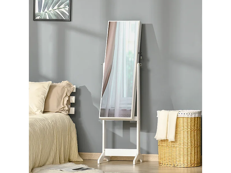 Armadio portagioielli con specchio e serratura in legno bianco