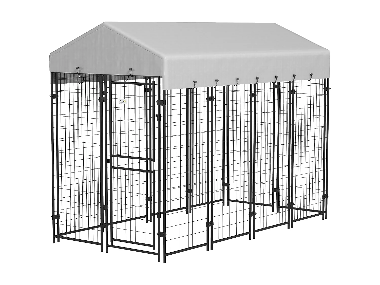 Recinto per cani da esterno con tettuccio e porta 2 sezioni argento