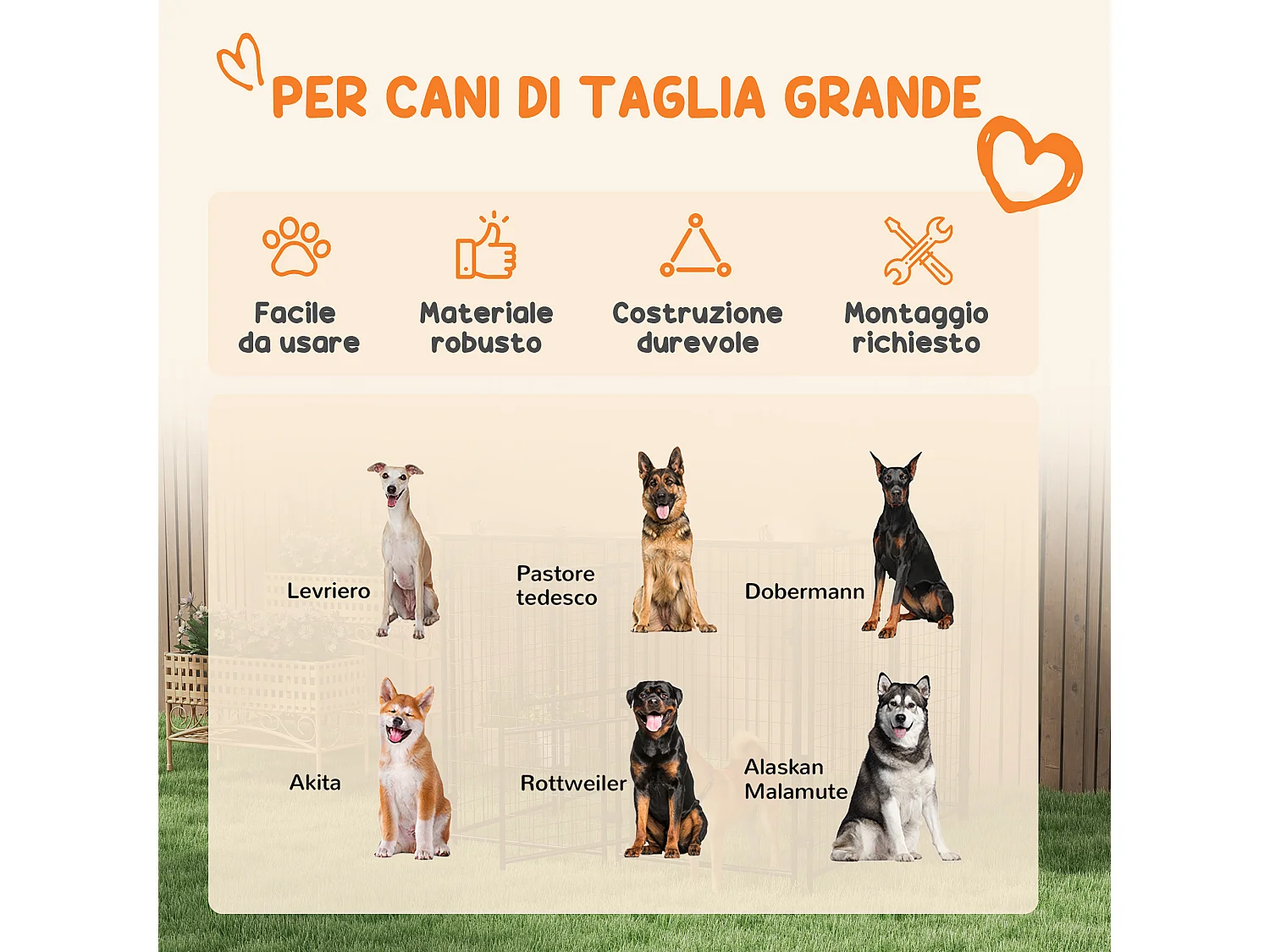 Recinto per cani da esterno con tettuccio e porta 2 sezioni argento