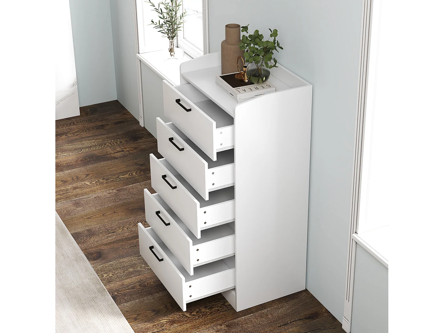 Cassettiera 5 cassetti intercambiabili in legno 60x40x114 cm bianco