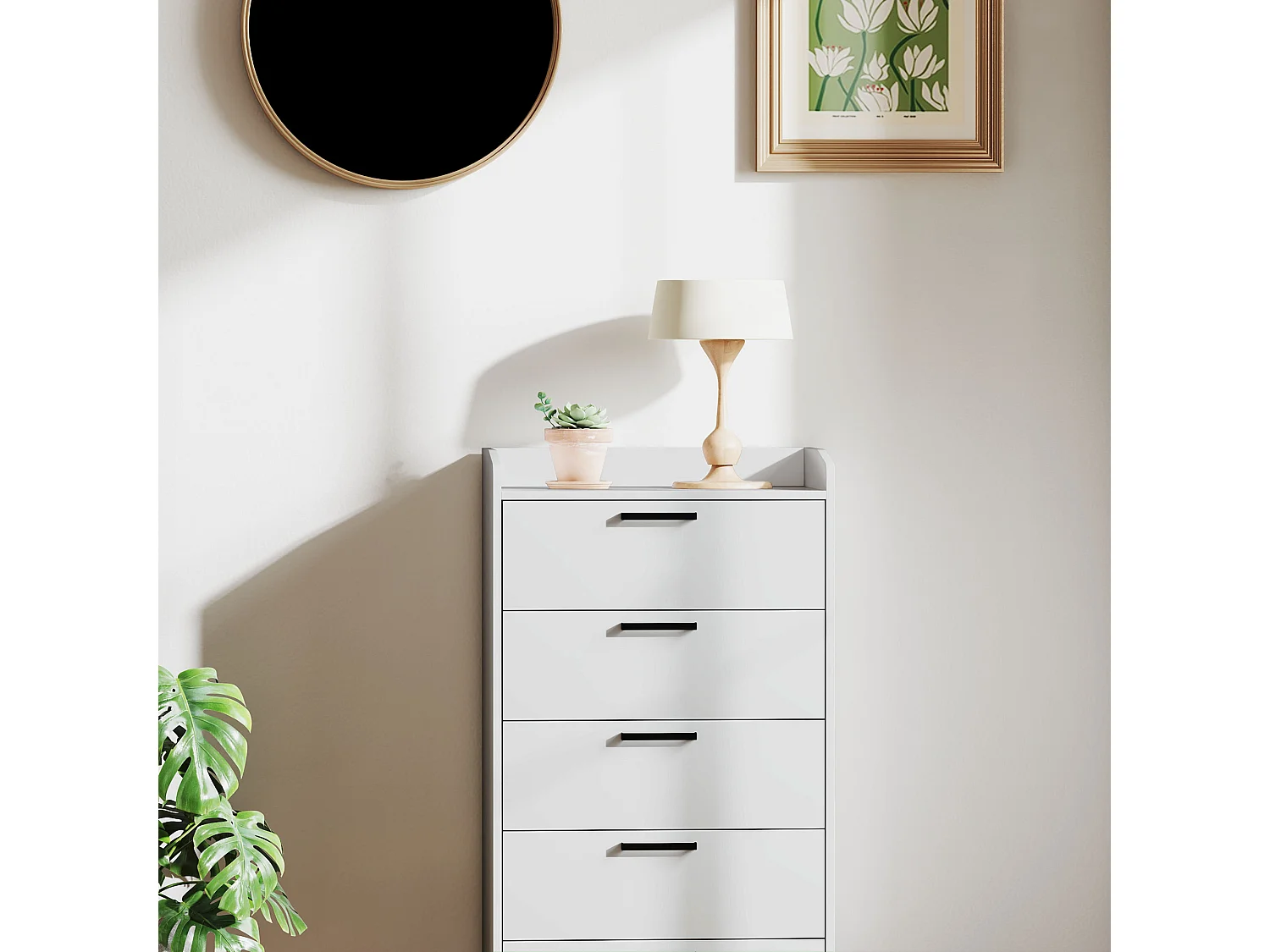 Cassettiera 5 cassetti intercambiabili in legno 60x40x114 cm bianco