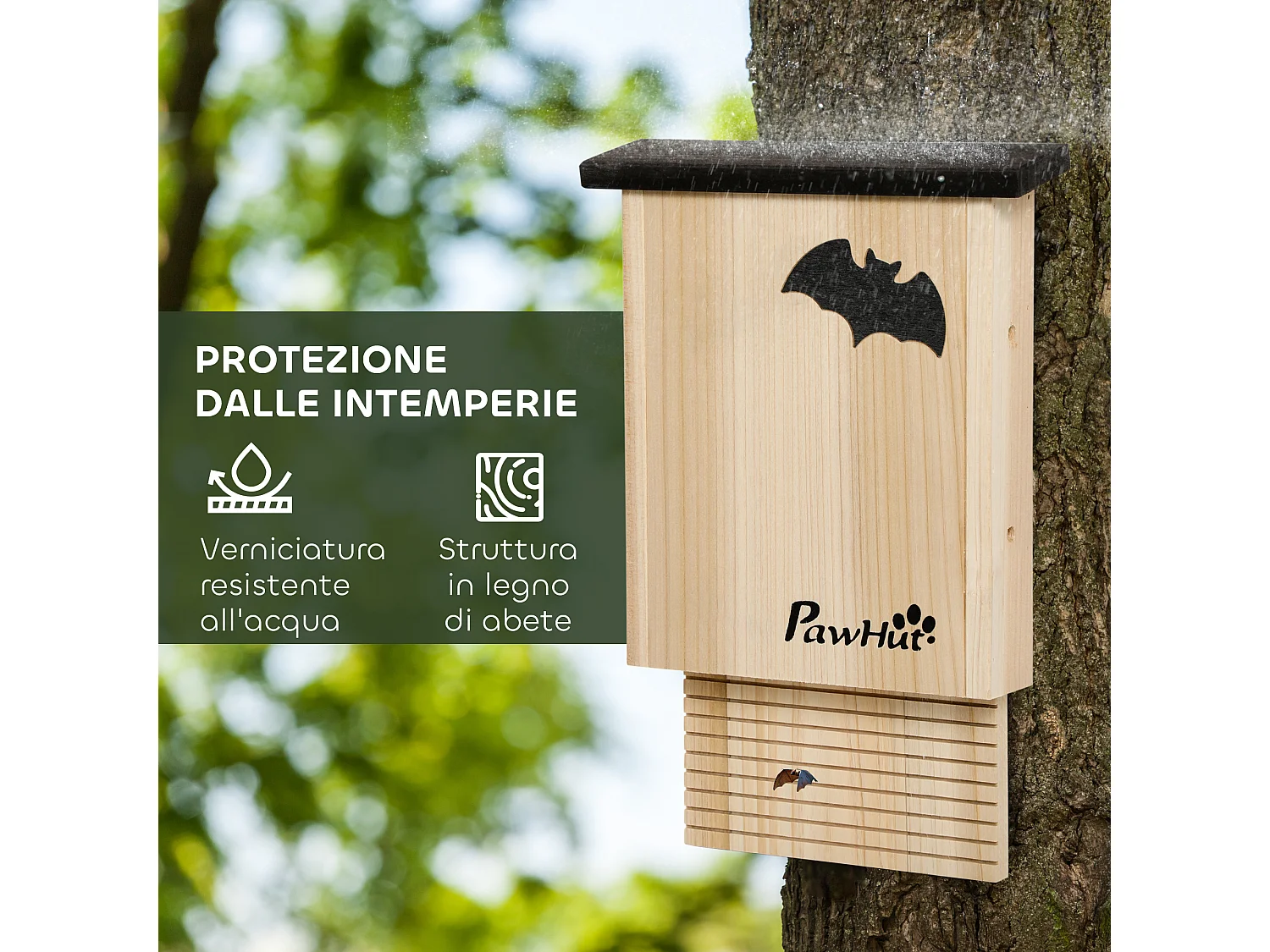 Set 3 casette per pipistrelli in legno di abete colore legno naturale