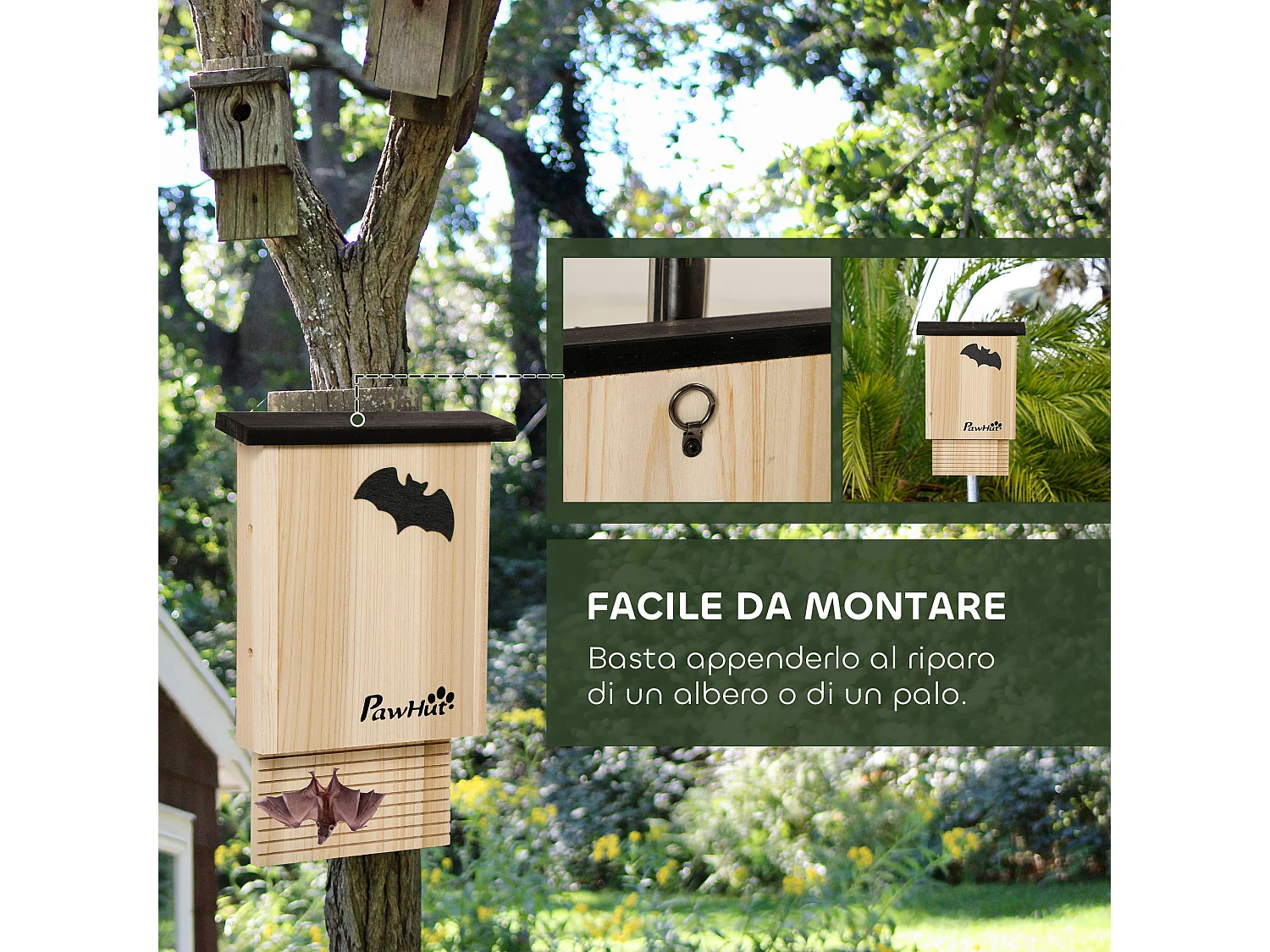 Set 3 casette per pipistrelli in legno di abete colore legno naturale