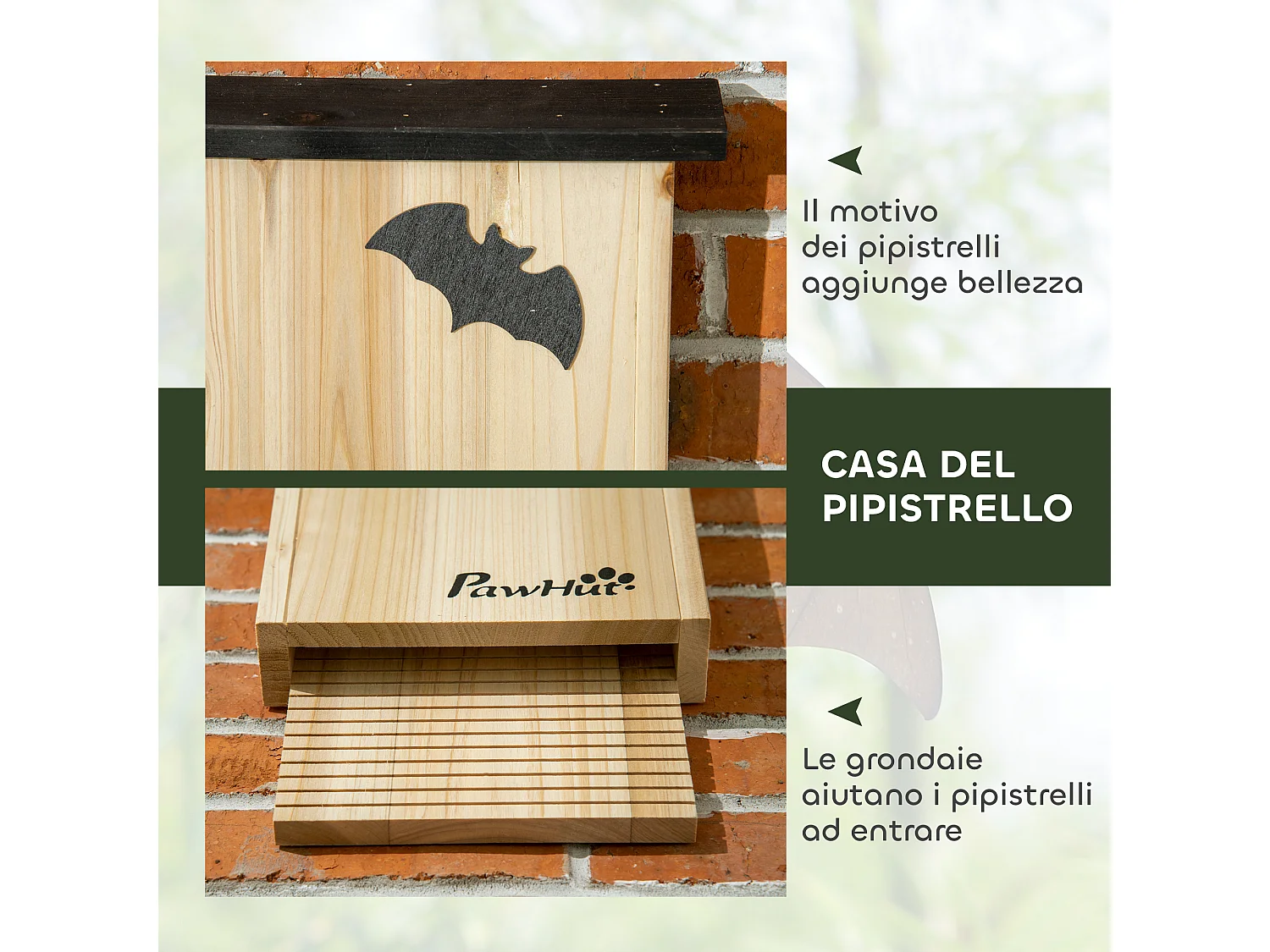Set 3 casette per pipistrelli in legno di abete colore legno naturale