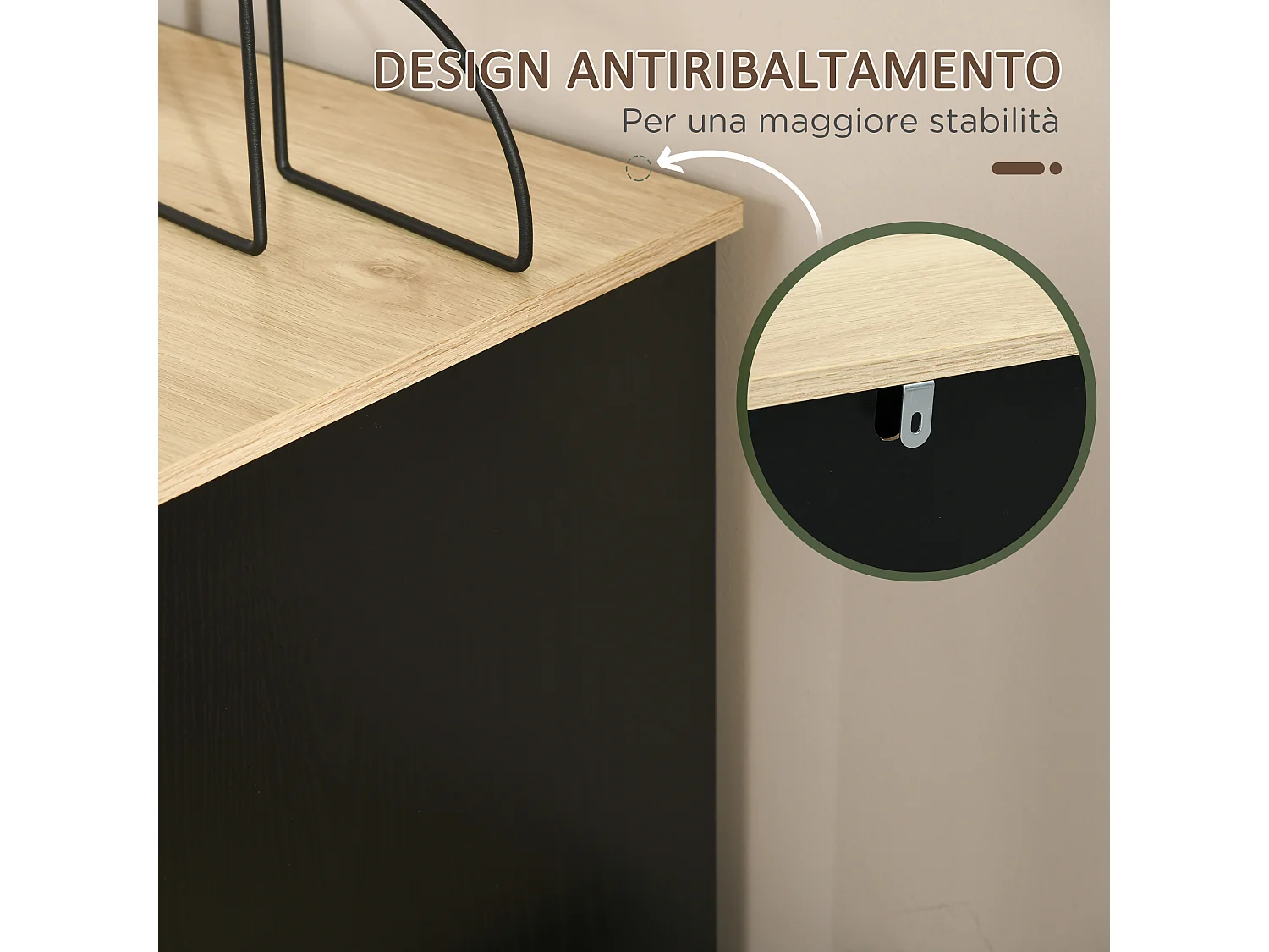 Cassettiera 4 cassetti in truciolato e rattan per soggiorno e camera da letto