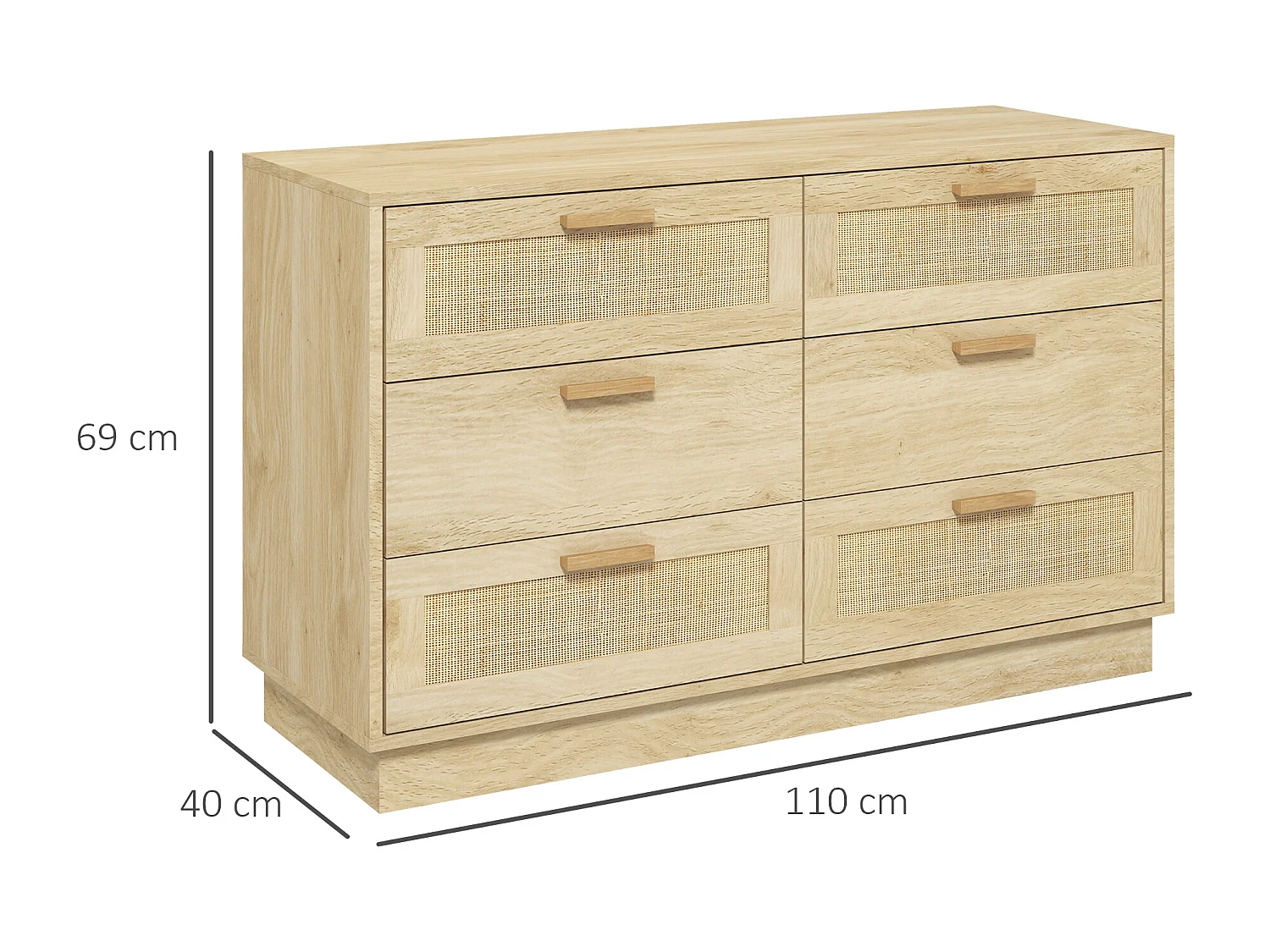 Cassettiera camera da letto a 6 cassetti in rattan comò moderna con maniglie