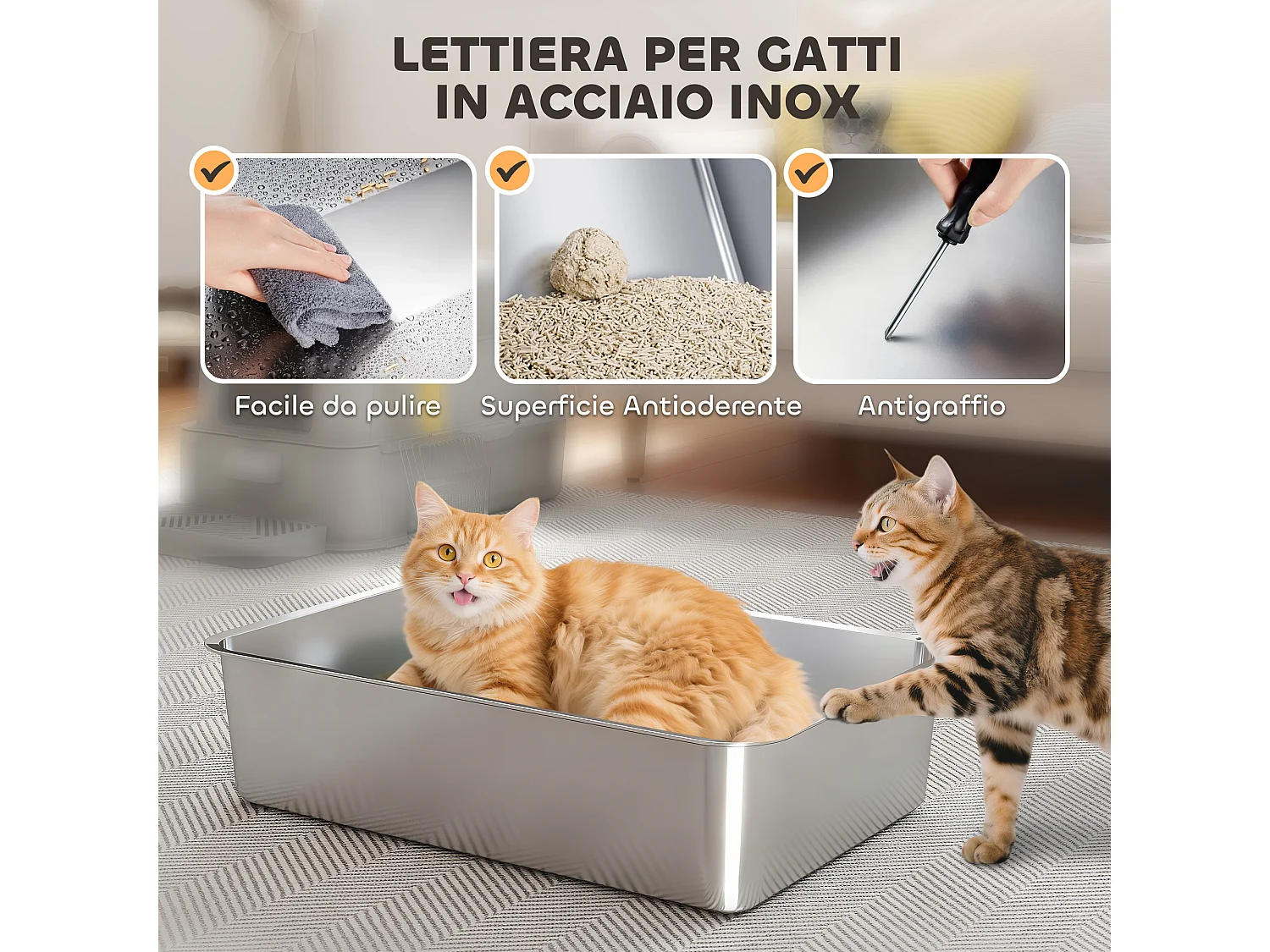 Lettiera per gatti chiusa da 80l con vassoio estraibile grigio chiaro